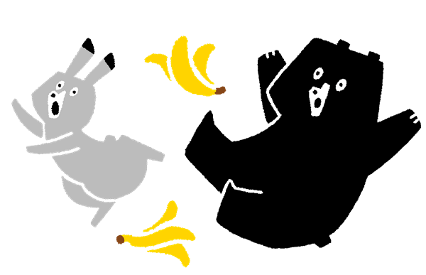 うさぎとくまが躓いているイメージ