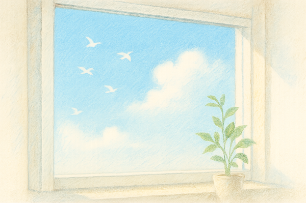 窓の外に青空があるイラスト