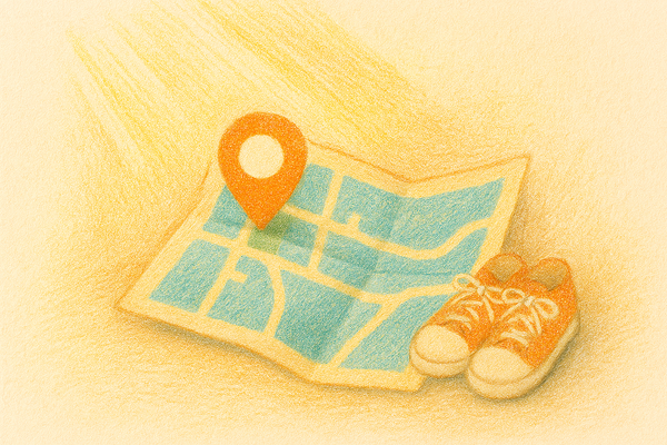地図とスニーカーのイメージイラスト