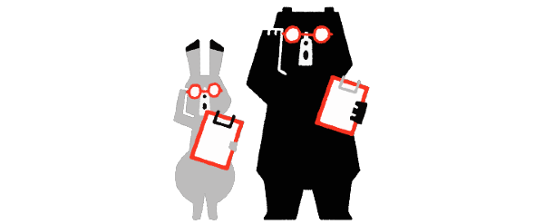 カルテを持って眼鏡をかけたうさぎとくまのイラスト